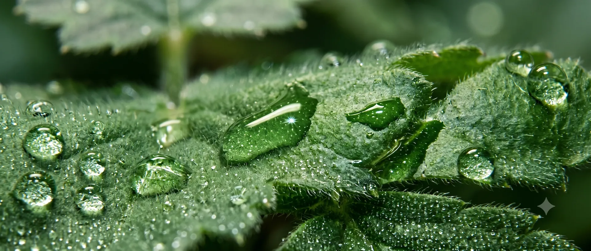 Folha verde com gotas de água